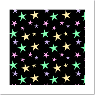 Colorful Stars Pattern on Black Posters and Art